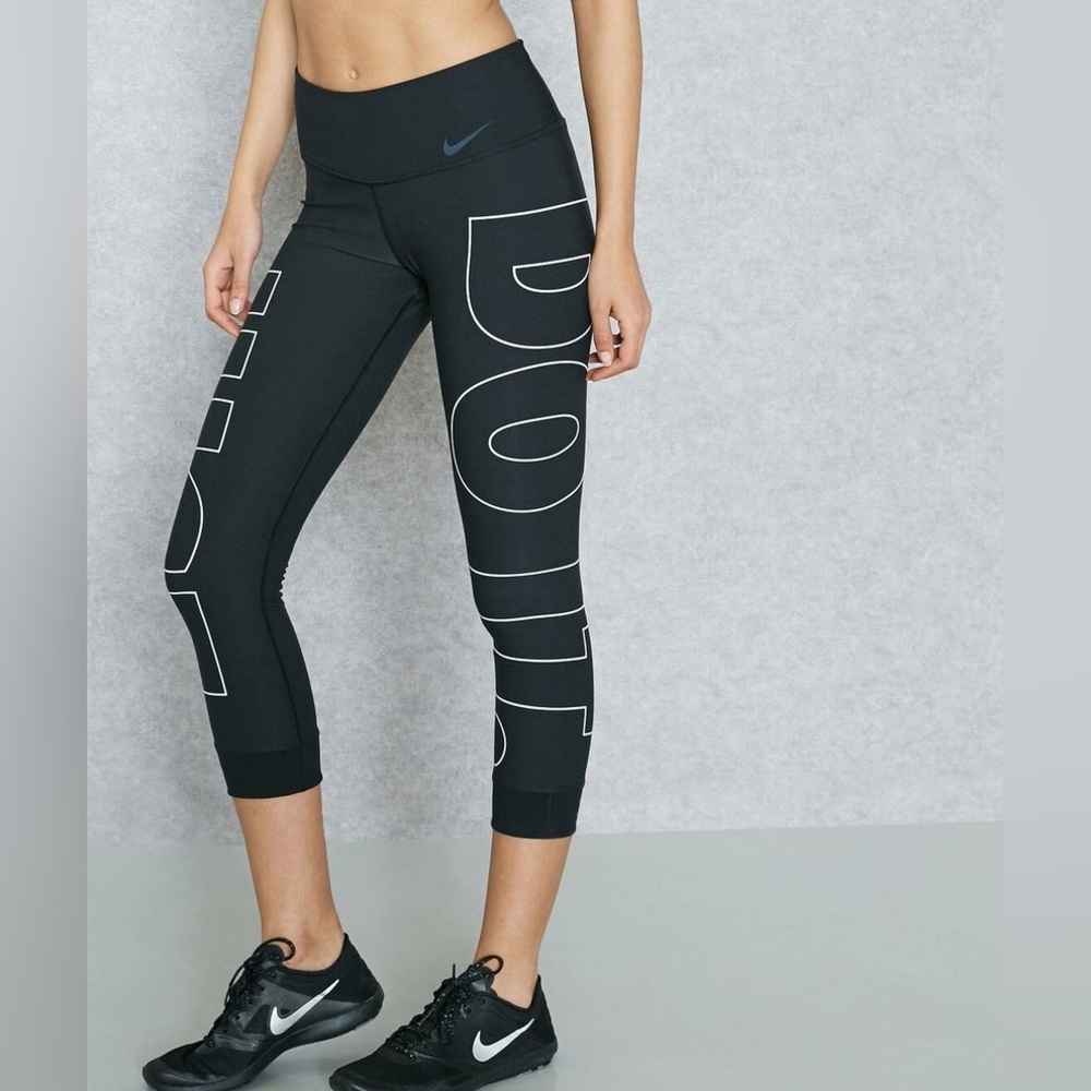 Nike Black/White Training Power Legend Capri Leggings with Just Do It Logo - Picture 2 of 11